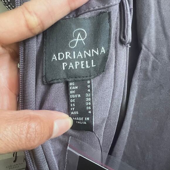 Adrianna Papell Hand Beaded Short Sleeve Floral Godet Gown in Moonscape Dress 0 - Picture 10 of 12